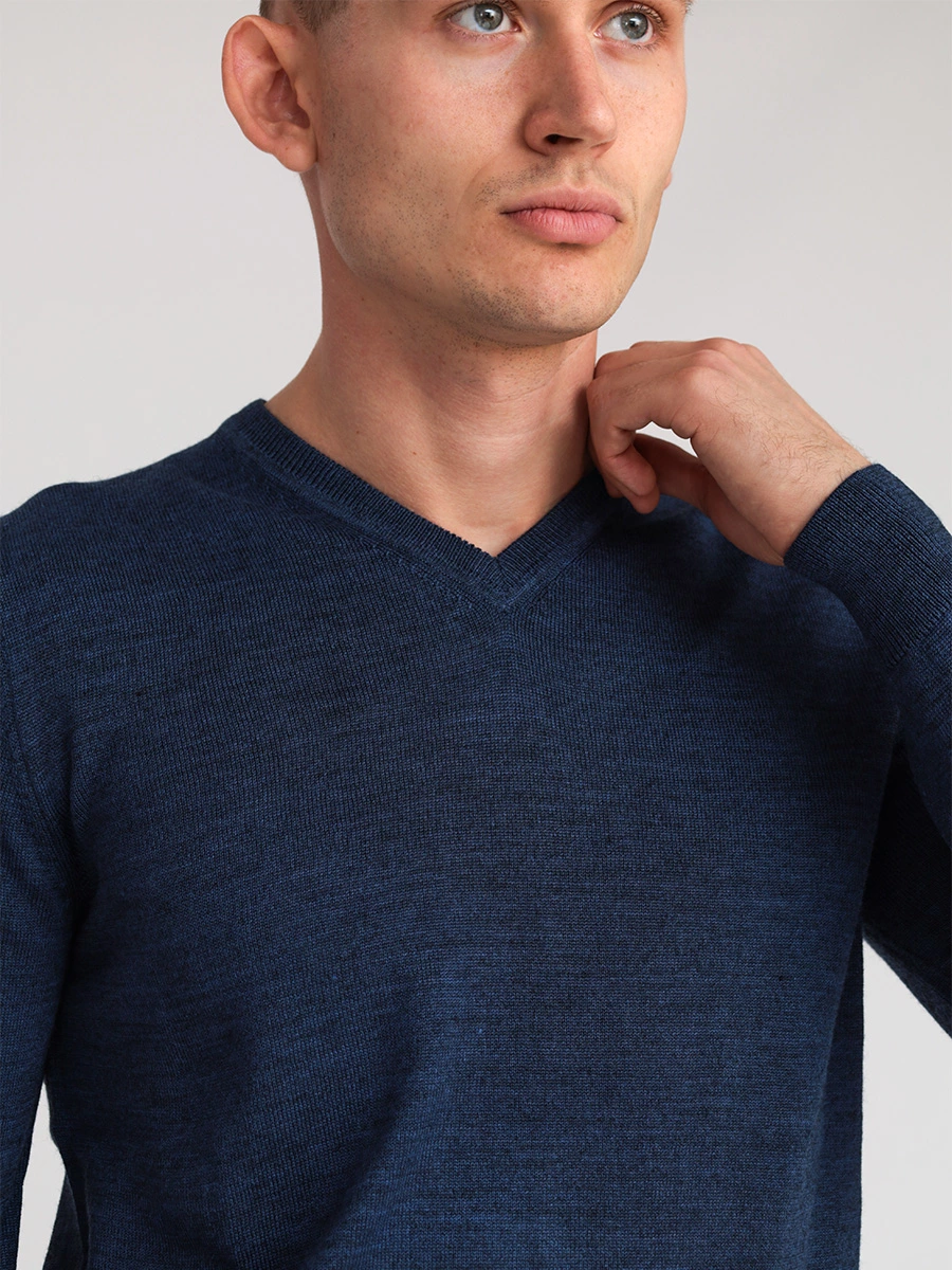 Синий меланжевый пуловер из шерсти